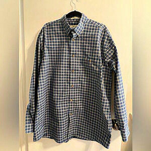 Orvis Blue Tan White Plaid Shirt 100% Cotton Size XL/LT